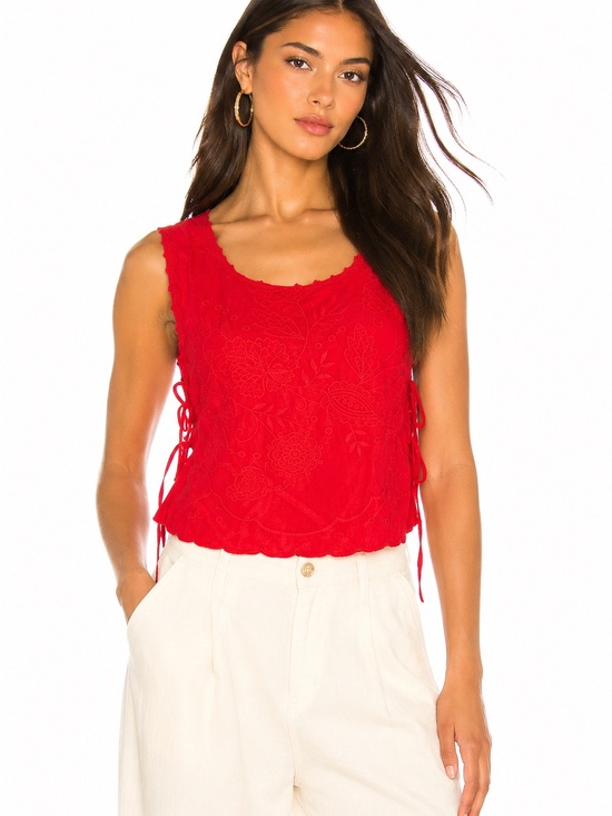 Caroline Constas Tops - Caroline Constas Red Embroidered Sleeveless Tank